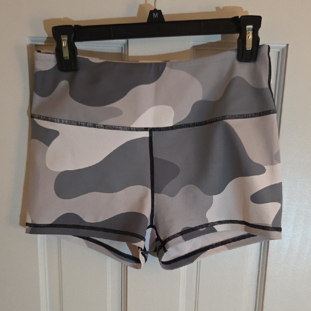 High-Rise Grey Camo Athletic Shorts